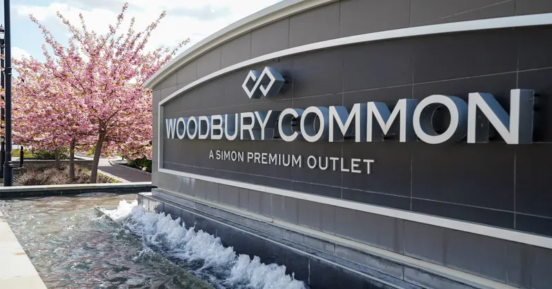 Shoppers outside Woodbury Common Premium Outlets after a day trip on a New York bus tour from Times Square