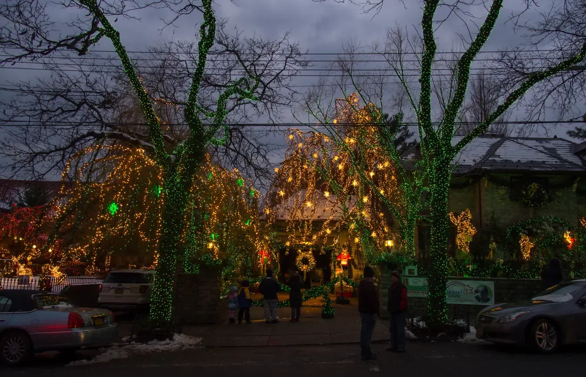 Christmas lights on a house in Dyker Heights, Brooklyn, the stop on NYC Christmas bus tours